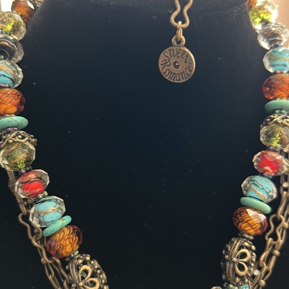 NWOT Beaded Enamel Rhinestone Cross Statement Necklace - Designer Sweet Romance - Picture 8 of 10